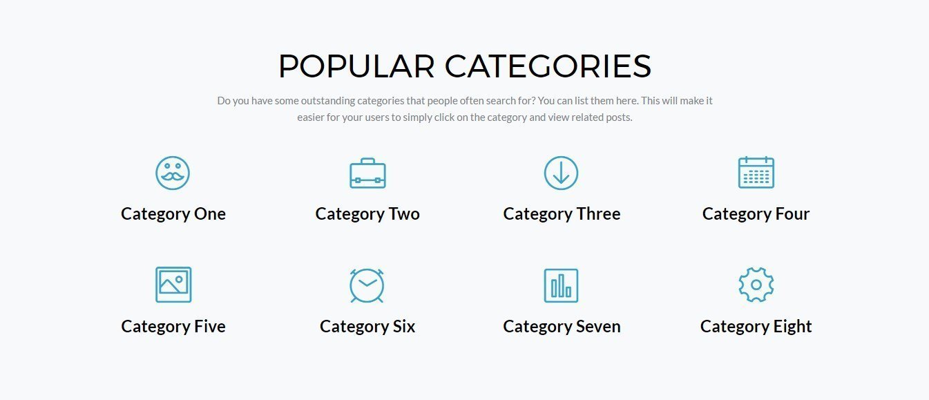 Ultimate Addons info boxes to display categories on Blog page template