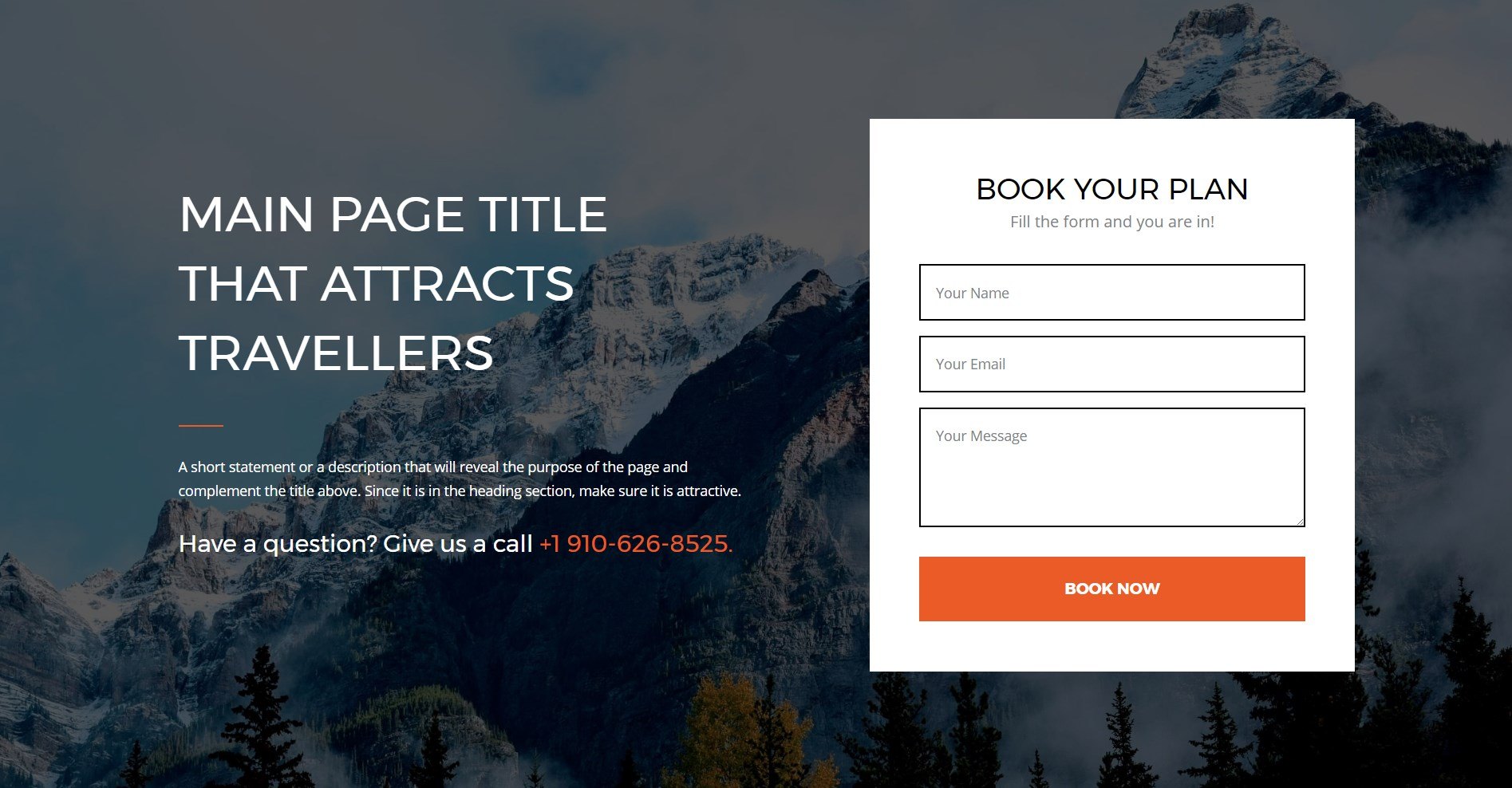 Heading section with Contact form - Travel offer page template