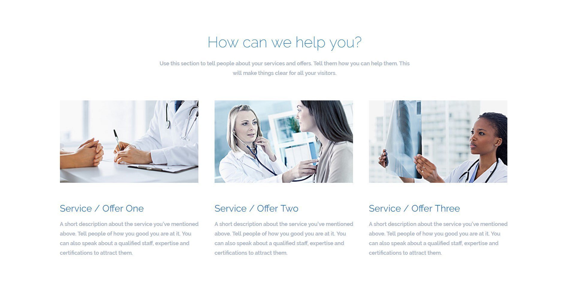 services section - Page Template for Health Clinic