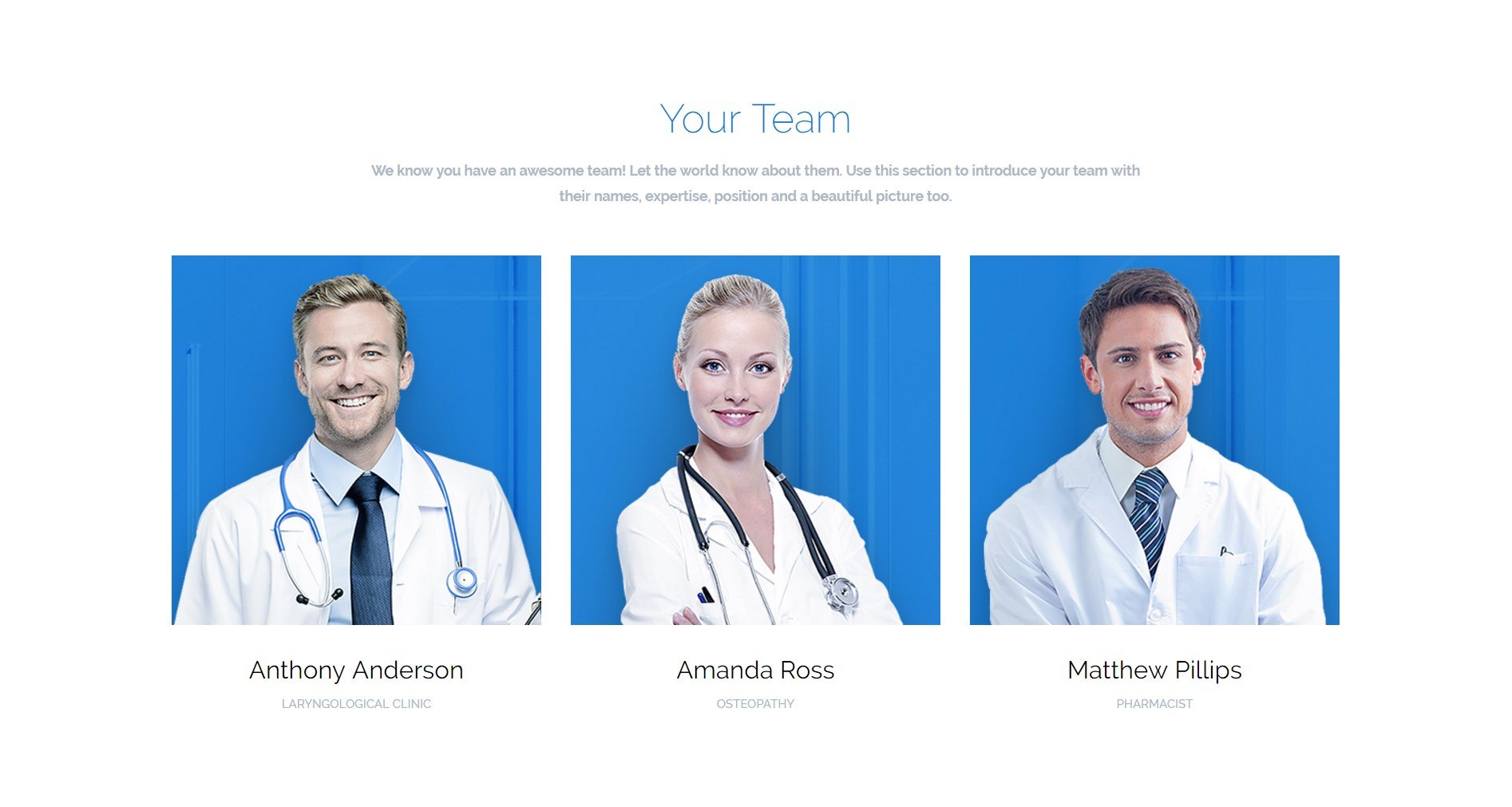 team section - Page Template for Health Clinic