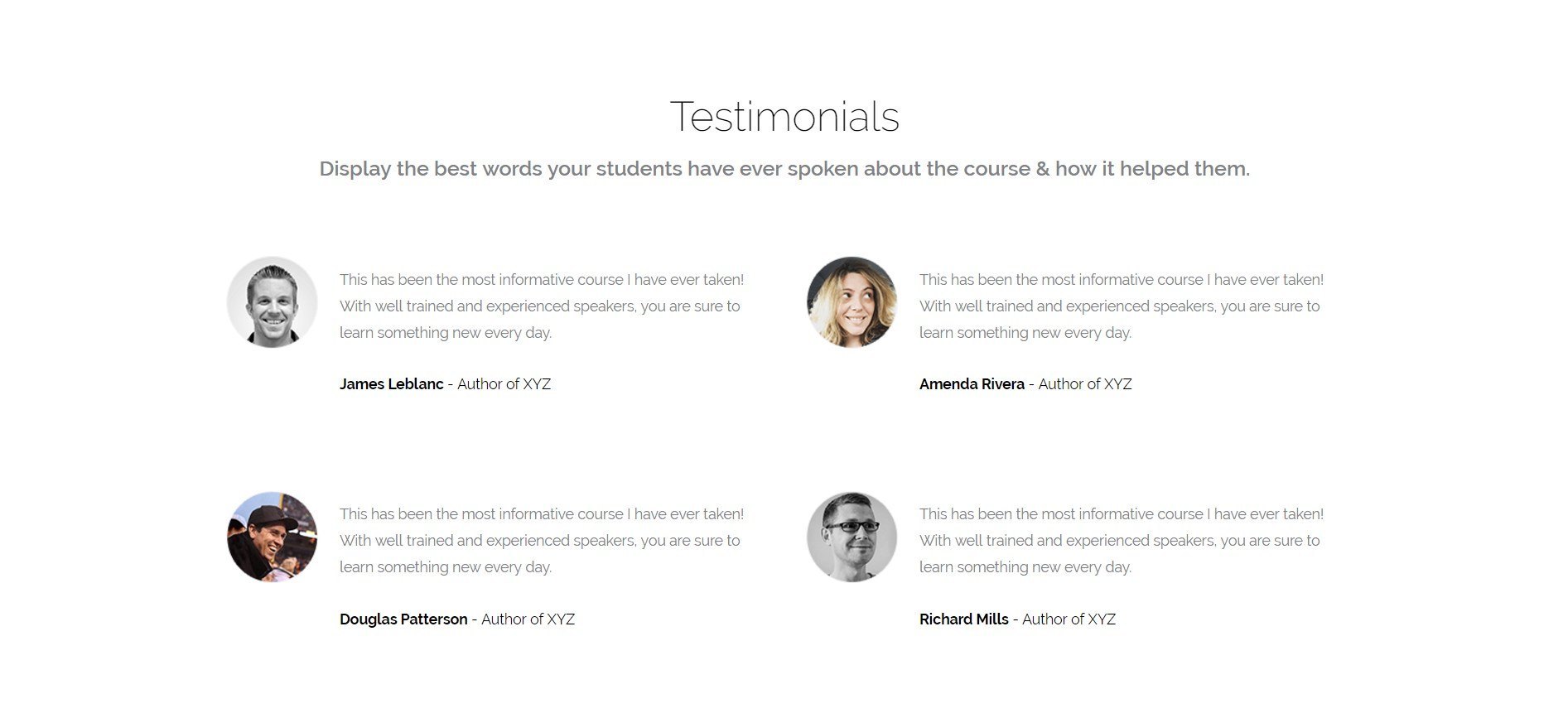 Testimonial section E-learning page template