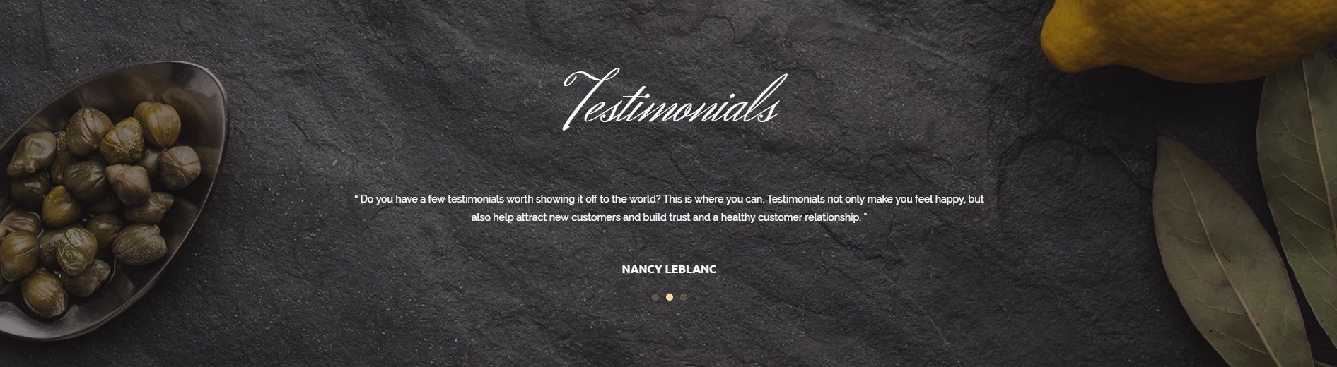 Testimonial section on Restaurant Page Template