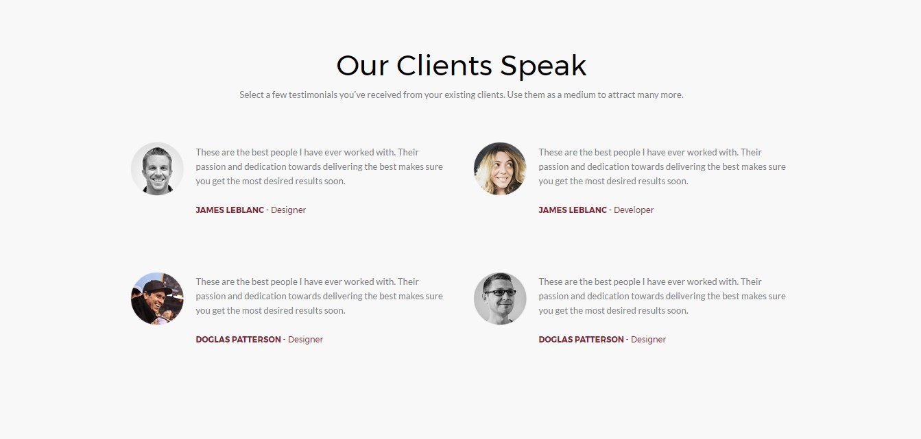 Testimonials section in Ultimate Addons Template