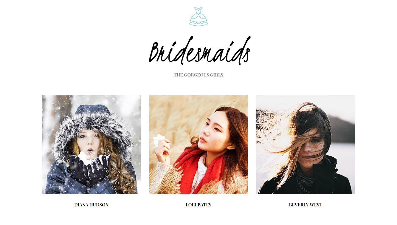 Team section to display Brides maids on Wedding page Template