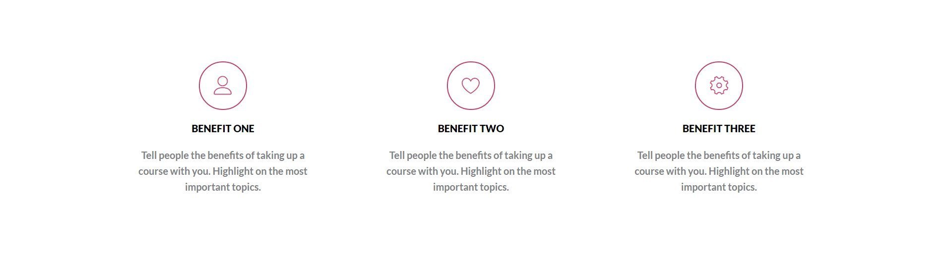 Info boxes to display benefits on Online Training page template