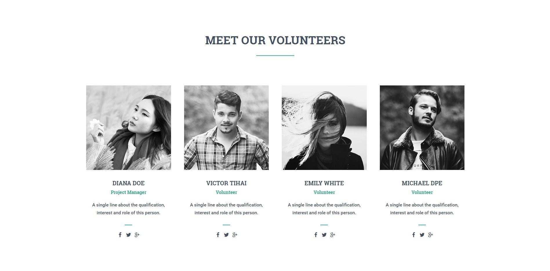 Team section to display volunteers - harity Page Template for Beaver Builder