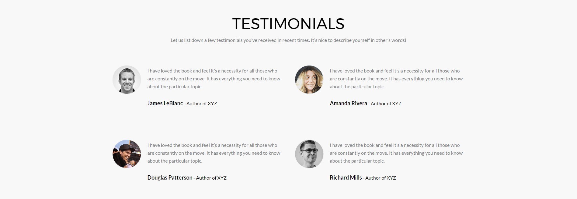 Testimonials section - Page template that offers ebook