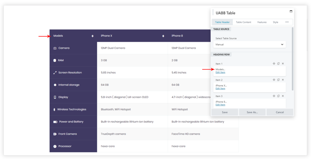 How to add Table Header? Ultimate Addons for Beaver Builder