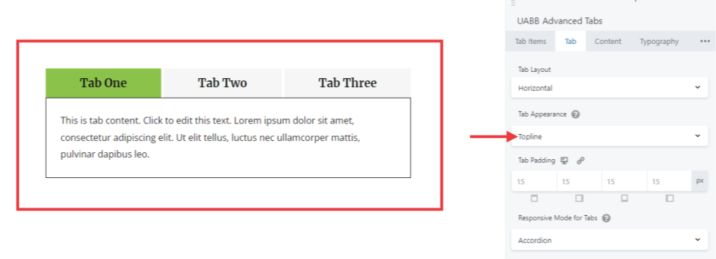 tab appearance - topline