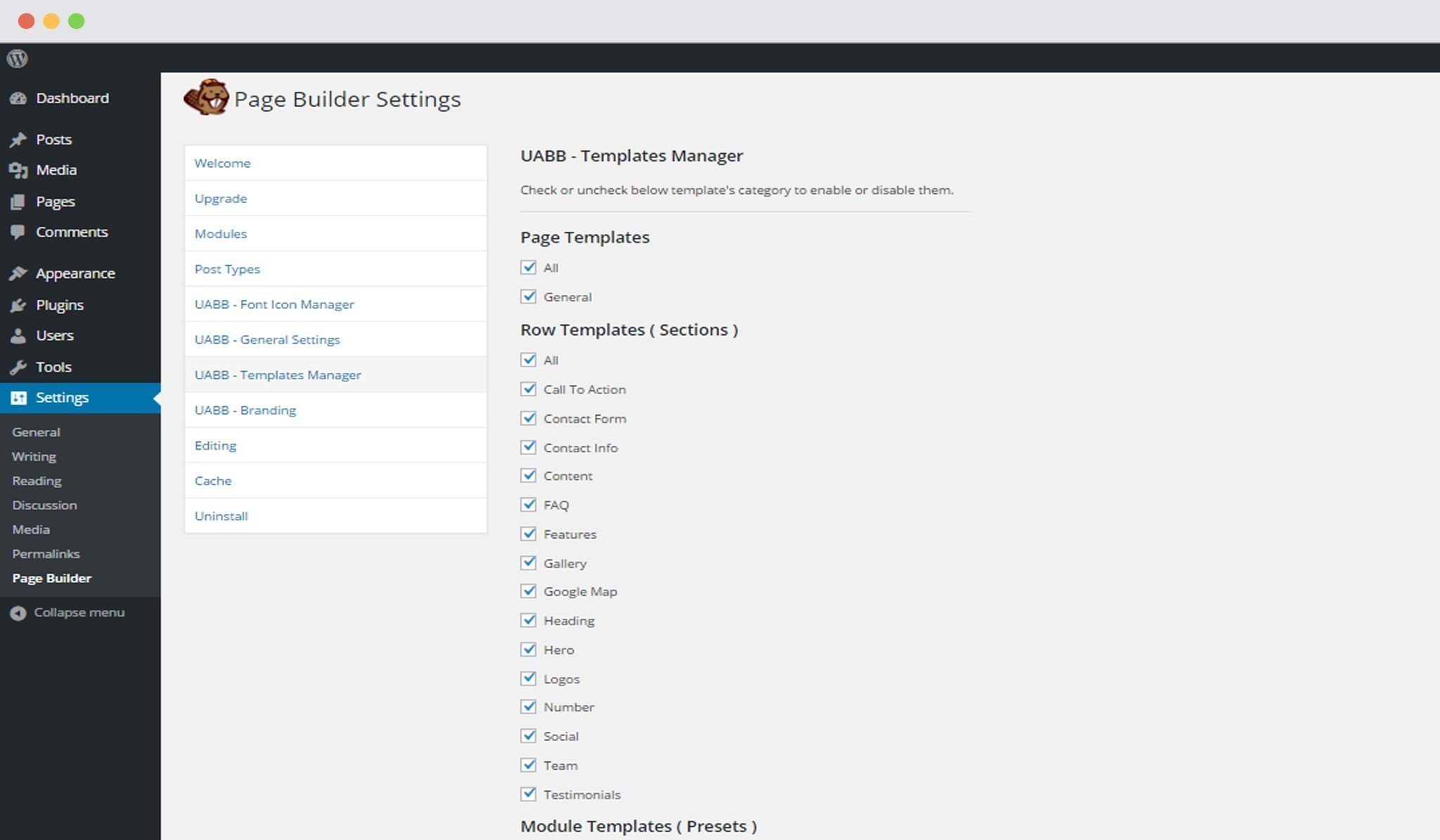UABB Template Manager